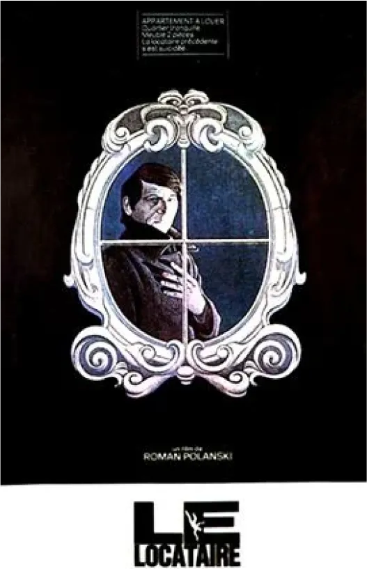 fond noir avec une fenêtre blanche dans le style impressionniste, affiche du film le locataire