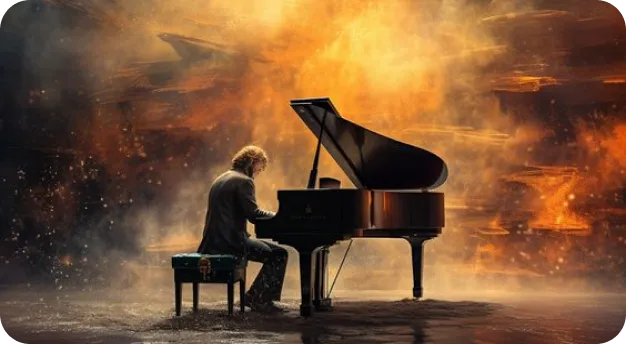 un pianiste joue au milieu des étoiles