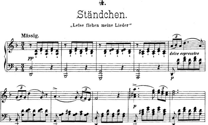 Partition Ständchen de Franz Schubert, extrait de la collection de lieder Schwanengesang